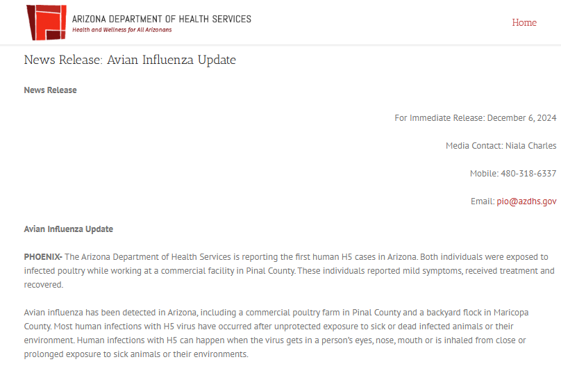 two human H5N1 bird flu cases in Arizona