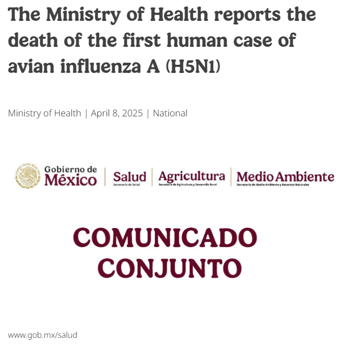 Mexico reported the first death of H5N1 in a 3 year old child